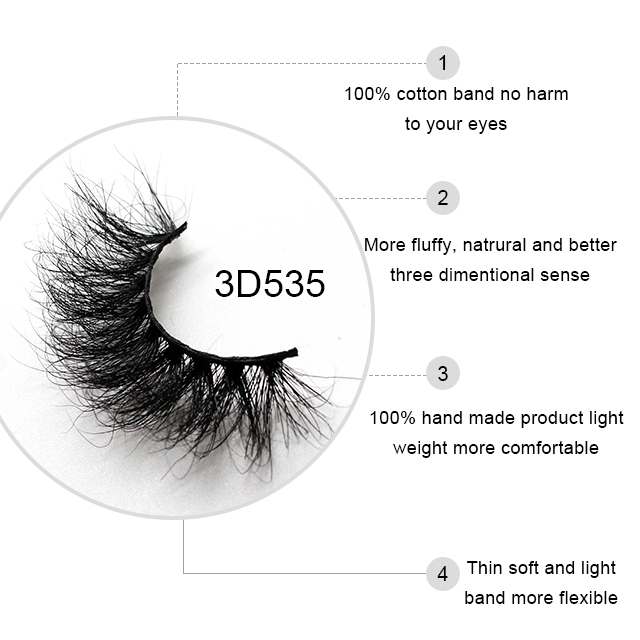 높은 Qquality 자체 브랜드 개인 레이블 검은면 밴드 3D 푹신한 실제 밍크 속눈썹 맞춤형 포장 상자